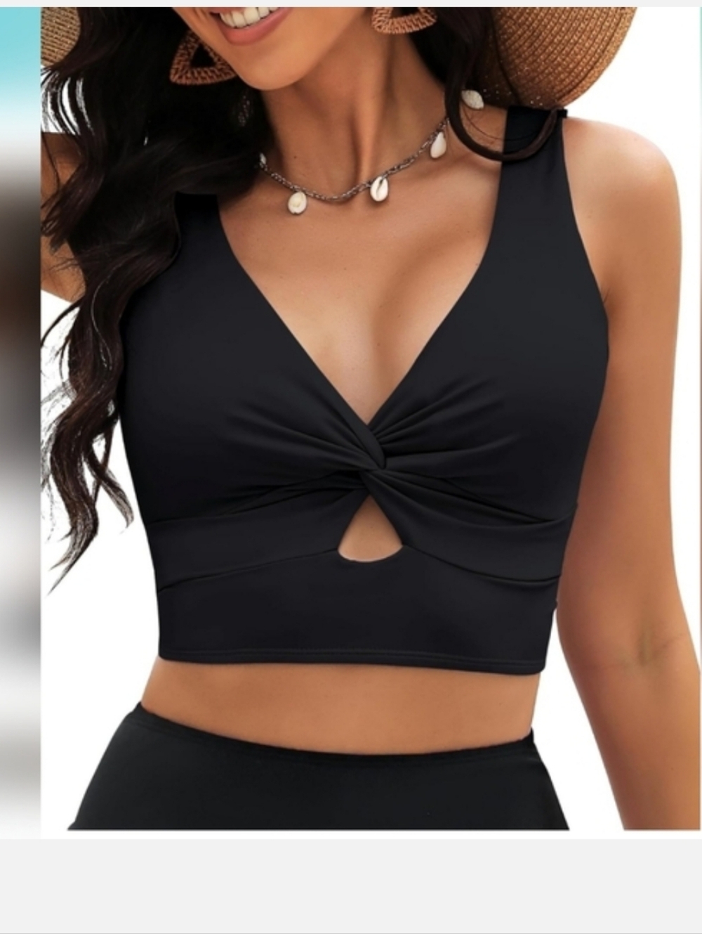 Black Twist-Front V-Neck Swim Top Set